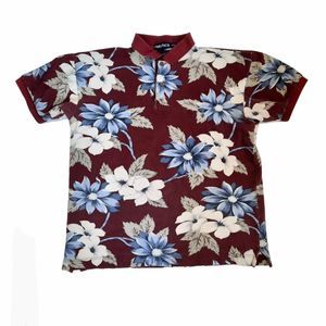 Nautica Men's Polo Shirt  Hawaiian Floral Short Sleeve Casual Travel Vintage